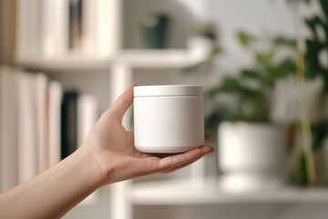 Moisturizing cream jar with minimalist design displayed on natural surface with elegant lighting