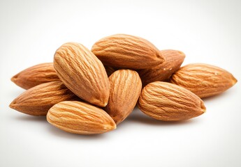 Fototapeta premium Close Up of Delicious Healthy Raw Almonds Piled Together on White Background : Generative AI