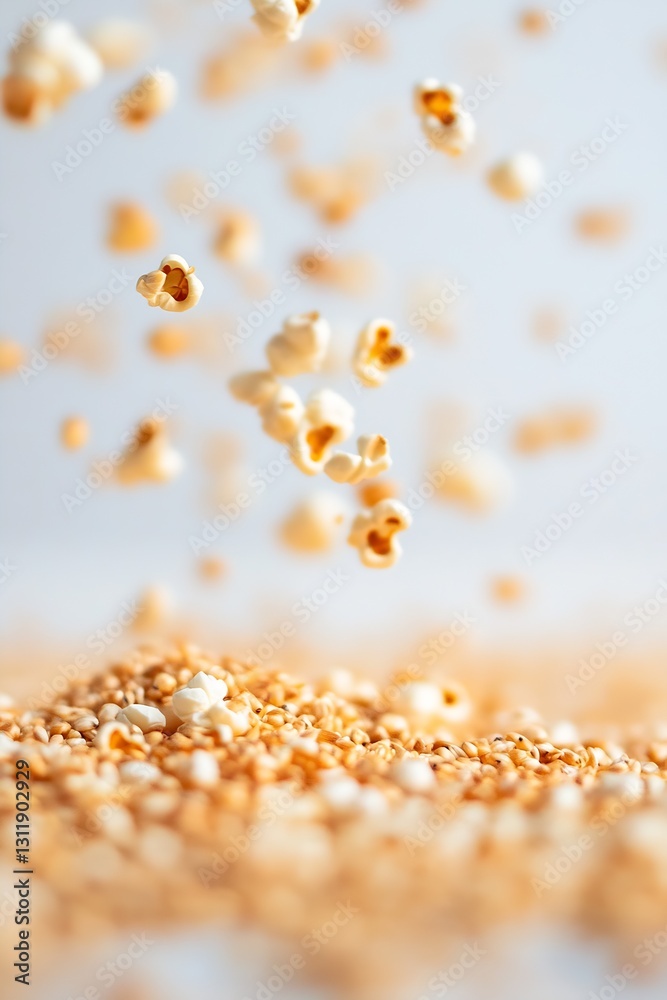 Poster air popped popcorn kernels flipping and flying in a delicious culinary display : generative ai