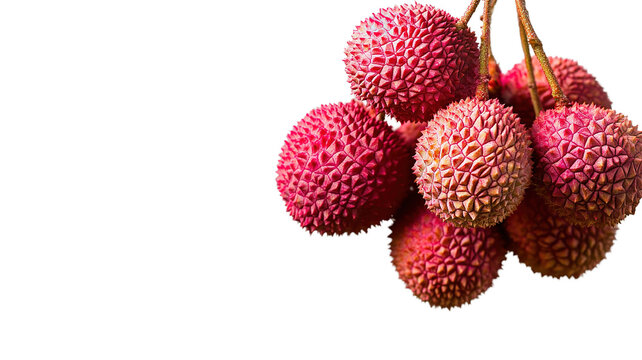 A bunch of lychee fruits hanging together, cut out and isolated on a transparent background."
