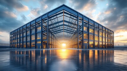 Fototapeta premium Steel framework of a residential building under construction, highlighting strong metal beams and weather-resistant design, 8K rendering