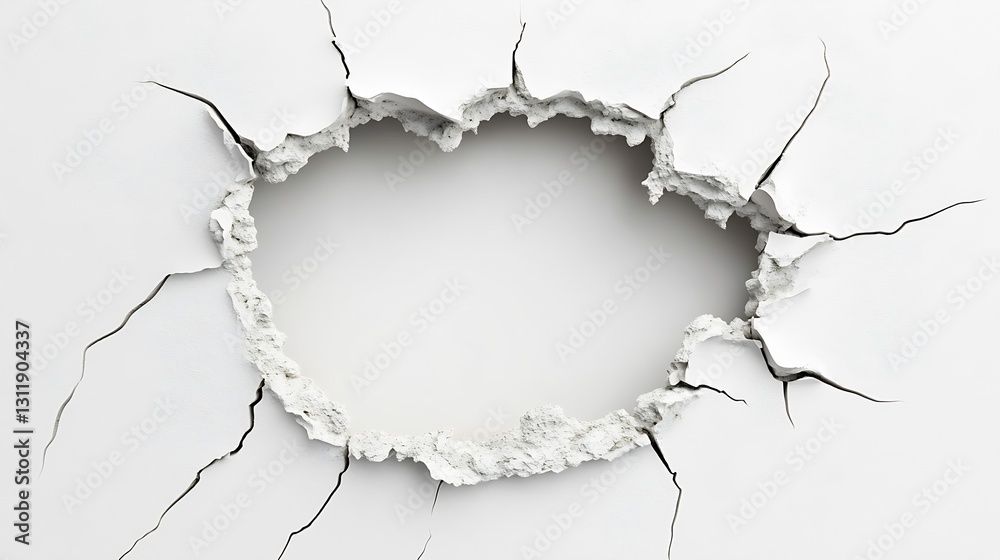 Poster cracked wall with hole in surface for background in design and artwork : generative ai