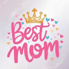 Best MOM Handwritten T-Shirt Design with Crown and Hearts – Mother's Day Vector