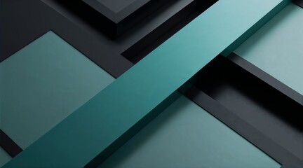 Minimalist Geometric Abstract Artwork with Teal and Black Overlapping Rectangles