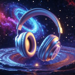 Futuristic Glowing Headphones Floating in a Cosmic Nebula – Ultra-Realistic Digital Art