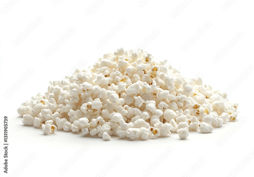 Poster Large Heap of Fluffy White Popcorn Kernels on a Clean Surface : Generative AI