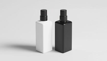 Black Perfume Bottle With Silver Details on Dark Textured Background with White Corner