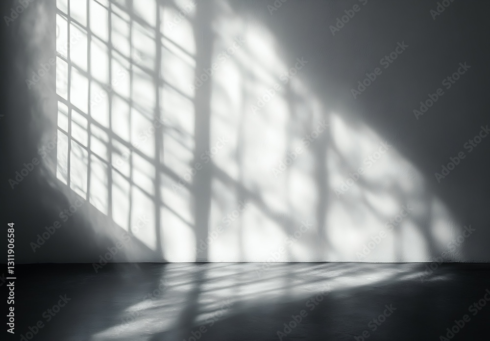 Fototapete Stunning shadows created by window design illuminating empty room in monochrome shade : Generative AI