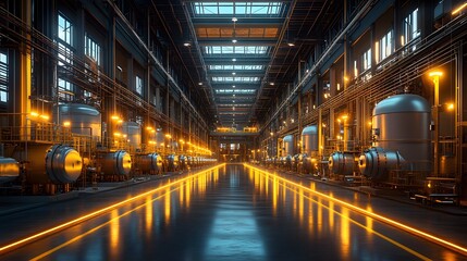 Fototapeta premium Steel manufacturing plant using eco-friendly processes to reduce carbon emissions and waste, high-resolution 3D rendering