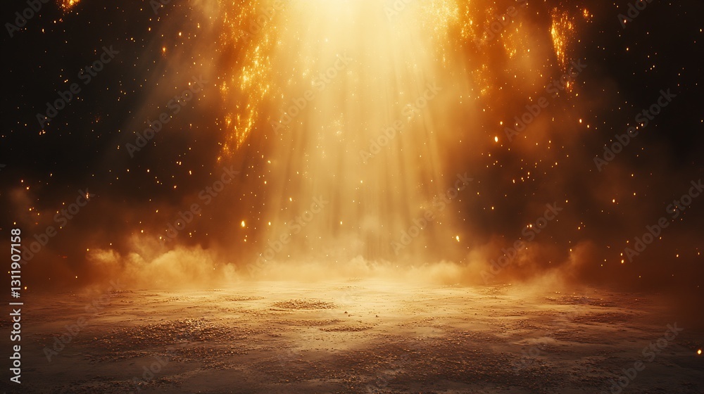 Poster radiant beams of light illuminating a golden mist creating a mystical and ethereal atmosphere : gene