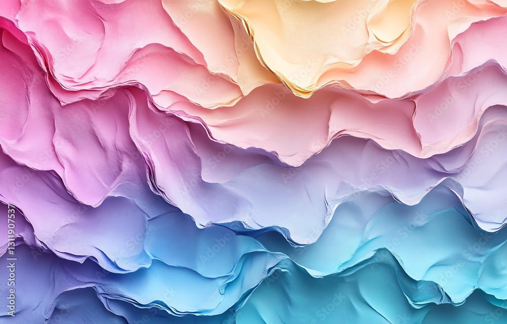 Poster vibrant multicolored waves of fabric textures in soft pastel hues : generative ai