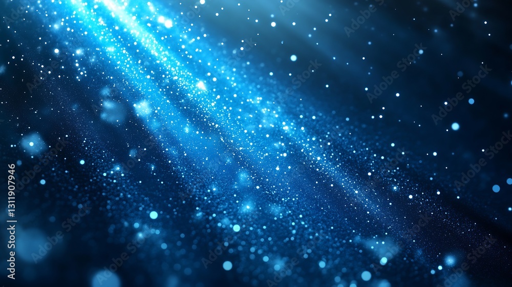 Poster Stunning Blue Light Rays Shining Through Bokeh Sparkles on Dark Background : Generative AI