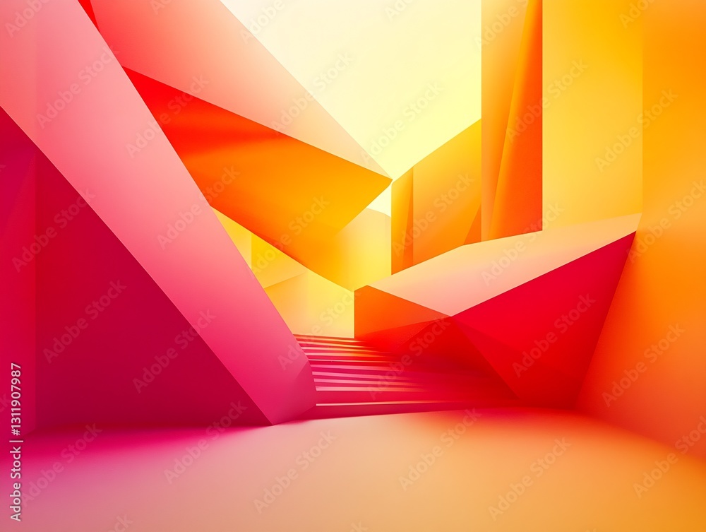 Poster futuristic abstract interior design with color gradients and geometric forms in shades of pink and y