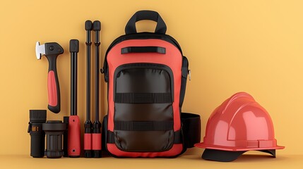 Naklejka premium Construction Equipment Set On Mustard Yellow Background
