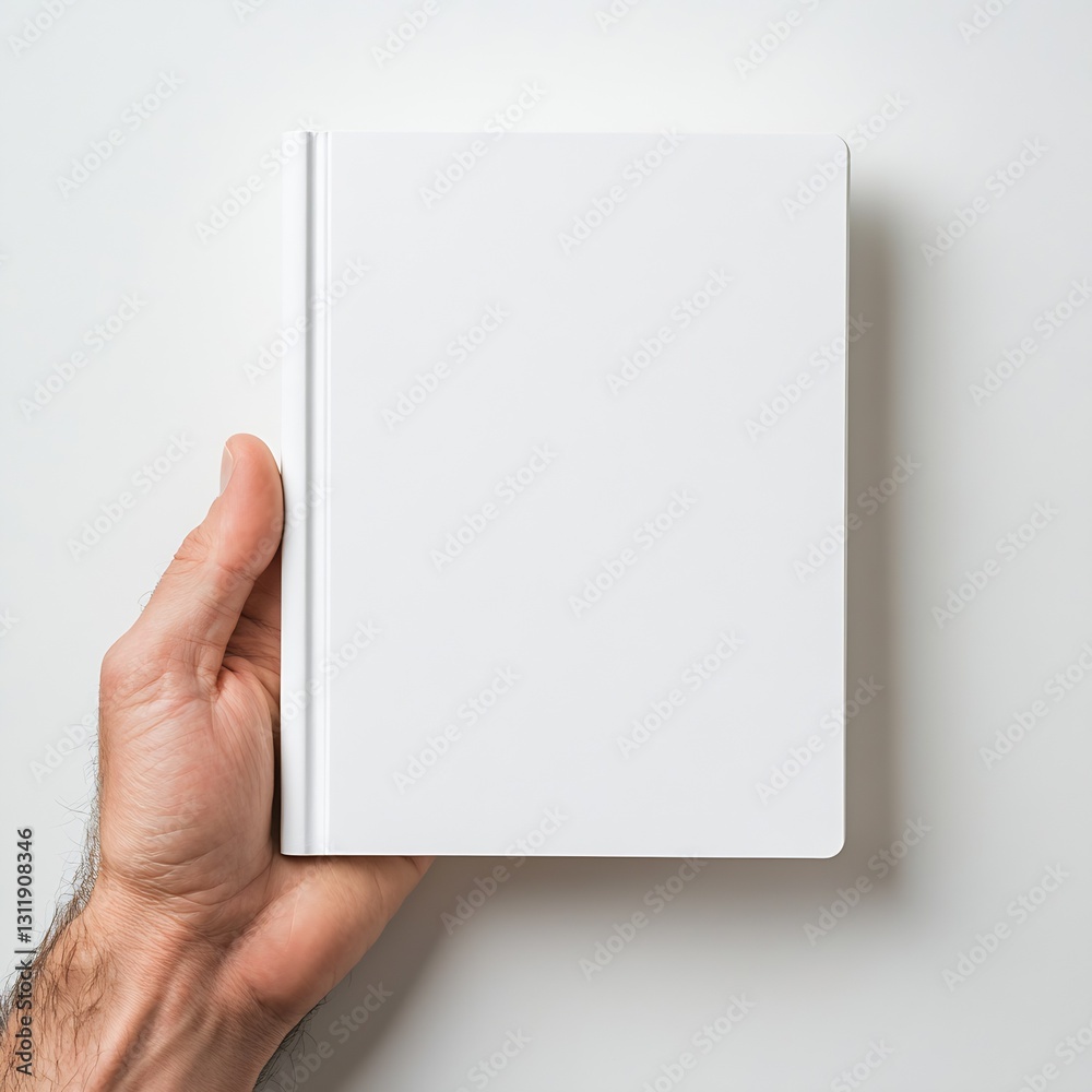 Poster hand grasping a new plain white notebook for creative work and journaling purposes : generative ai