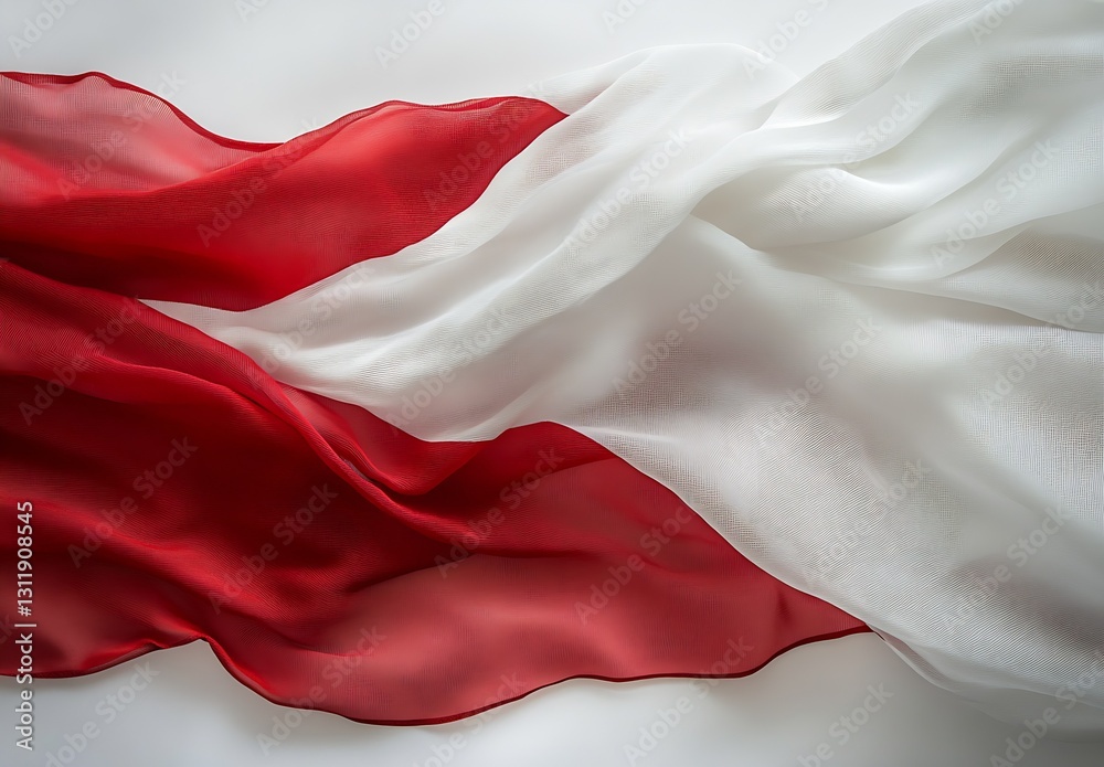 Poster Smooth flowing red and white fabric illustrating motion and elegance for artistic concepts : Generative AI