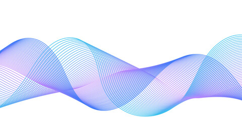 Abstract background with lines and waves. Medium banner size. Element for design isolated on white. Vector background for brochure, booklet, flyer, poster. Colorful gradient. Blue and purple