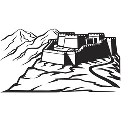 Naklejka premium t-short print Masada Fortress Illustration in Black and White
