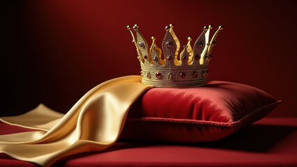 Crown and sash, A majestic crown rests beside a silk sash under warm studio lights captured in detailed elegance