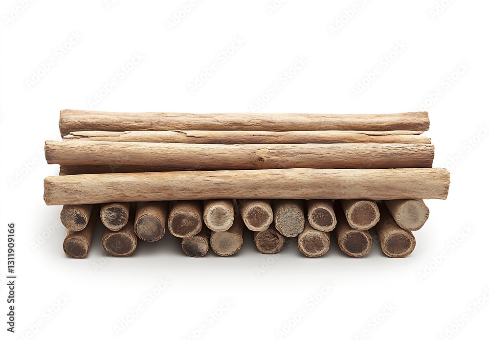 Aufkleber natural licorice root sticks piled together on white background : generative ai