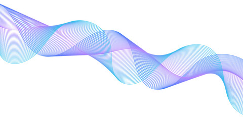 Fototapeta premium Abstract background with lines and waves. Medium banner size. Element for design isolated on white. Vector background for brochure, booklet, flyer, poster. Colorful gradient. Blue and purple