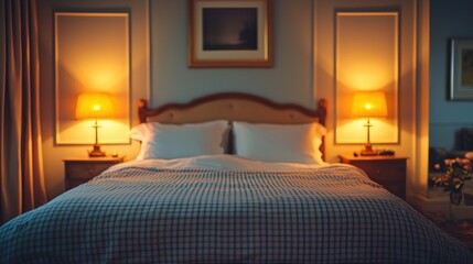 Comfortable Bedroom Interior with Bedside Lamps and Relaxing Ambiance