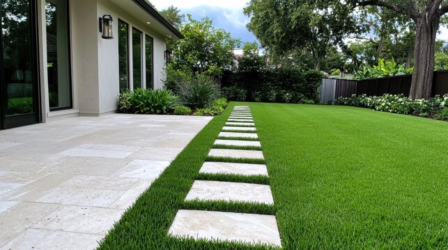 Modern Backyard Patio & Stepping Stones
