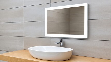 Modern Bathroom: Illuminated Mirror, Sink, Tiles