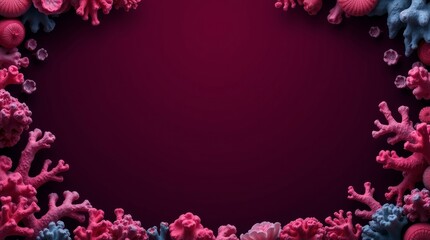 Vibrant Coral Frame Against Dark Background: A Deep Sea Abstract Artwork