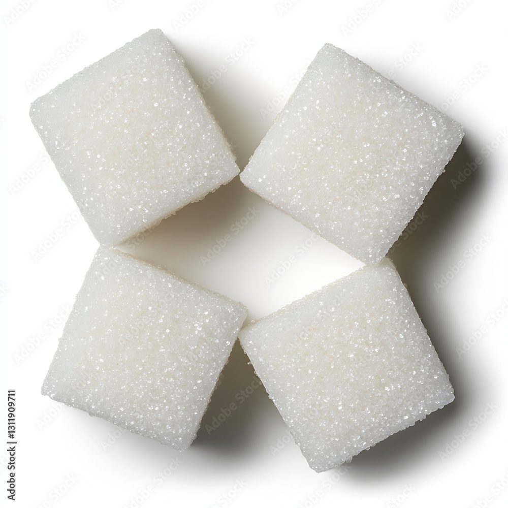 Poster Four Sugar Cubes Arranged in a Creative Pattern on a Light Background for Culinary and Beverage Use : Generative AI