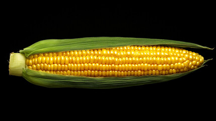 Golden corn on the cob with vibrant kernels nestled in a green husk