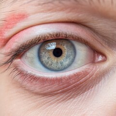 Obraz premium Close-up of a blue eye with intricate details and a reflective surface.