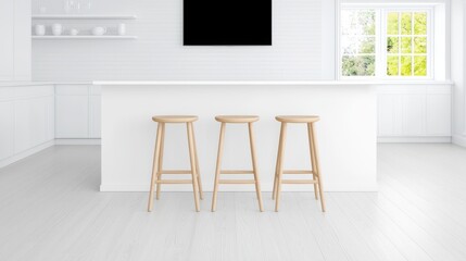 Modern Kitchen Island with Wooden Stools