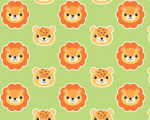 Cute lion and leopard. Seamless African pattern. Vector illustration