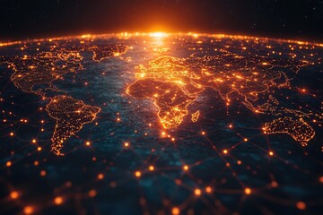 Explore a captivating image of a glowing futuristic financial digital network connection. Experience the power of innovation and connectivity.