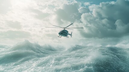 Helicopter Rescues in Extreme Open Water with Dramatic Cloudy Sky