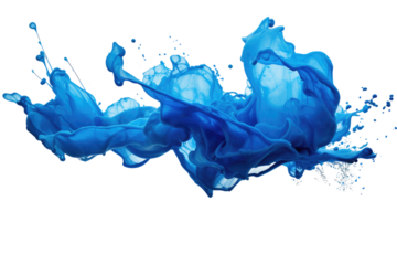 blue paint splashes on transparent background