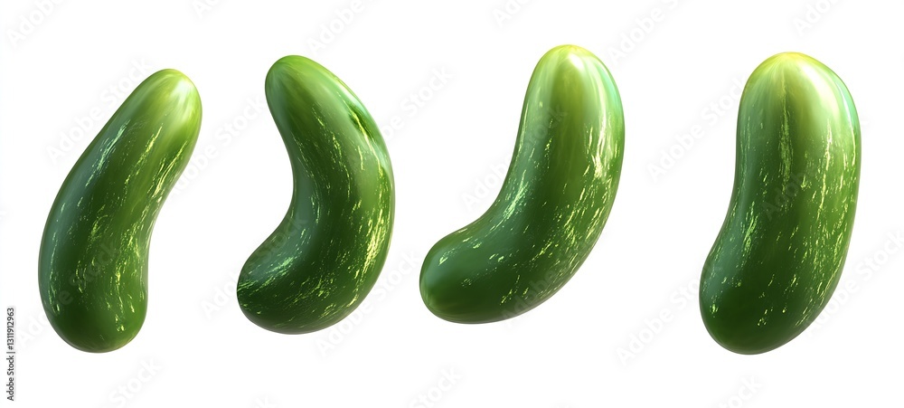 Aufkleber shiny healthy fresh green cucumbers in creative style with reflection : generative ai