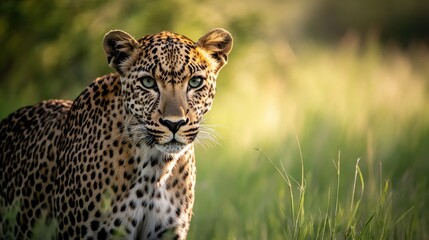 Naklejka premium Close-up of a powerful big cat in the wild, capturing the spirit of the African safari.