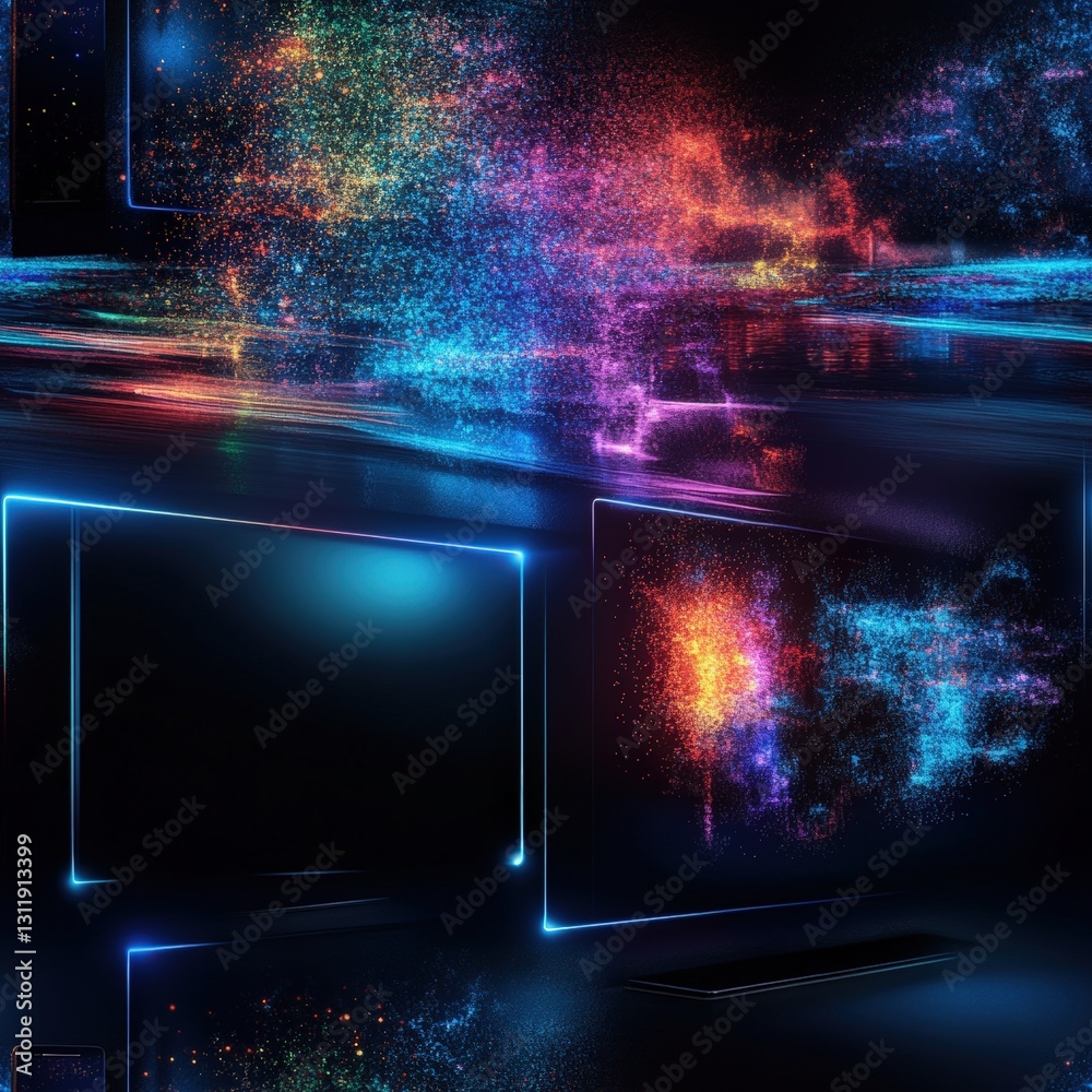 Poster seamless a computer screen displaying a colorful explosion of light representing creative digital ar