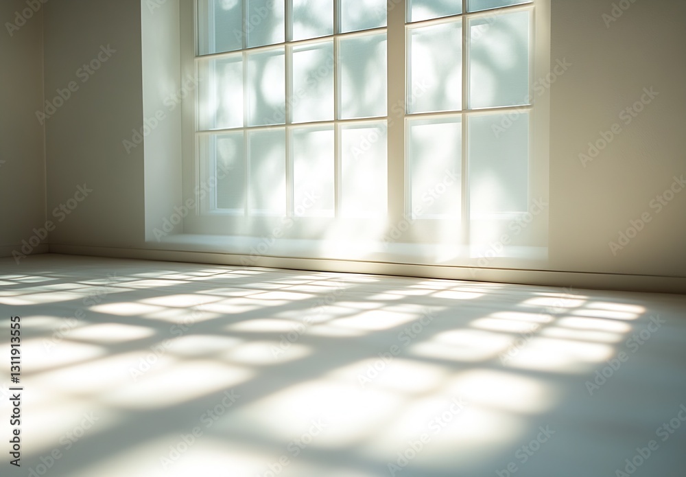 Poster Bright Sunlit Room with Soft Shadows from Window Creating an Inviting Atmosphere : Generative AI