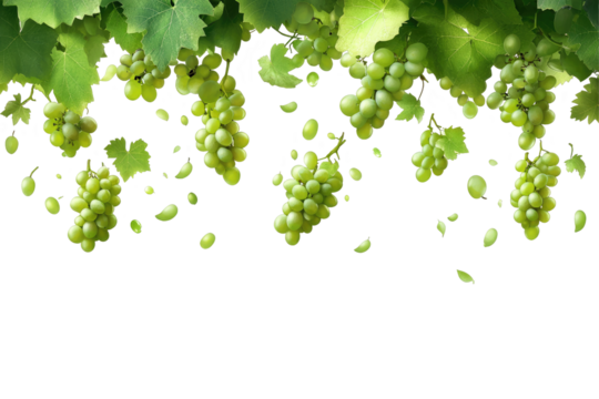 green grape leaves on transparent background