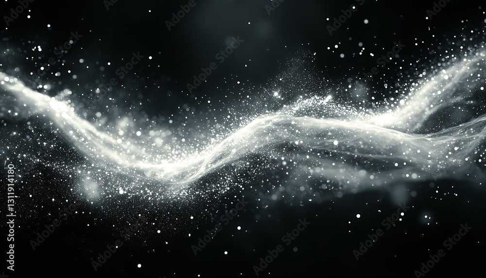 Poster ethereal white sparkling dust against a black background for creative visuals and artistic expressio