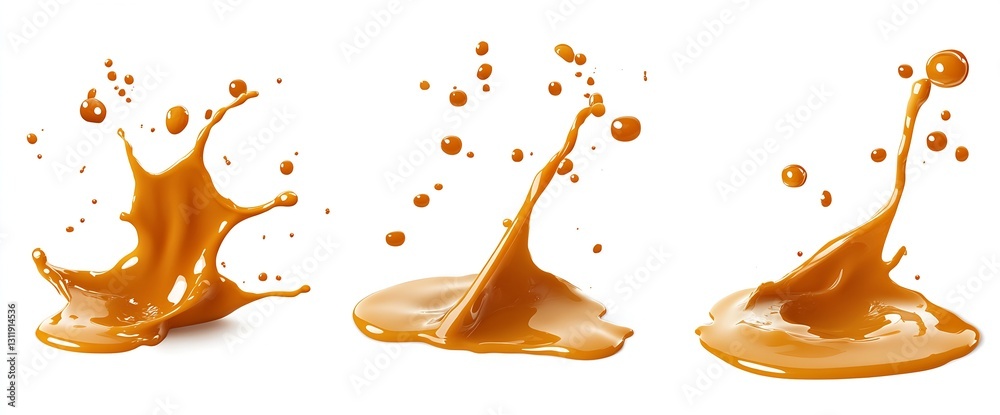 Fototapete artistic splashes of orange liquid creating dynamic droplets and waves isolated on clean background 