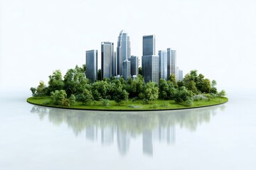 Fototapeta premium Futuristic City on Green Island 3D Render