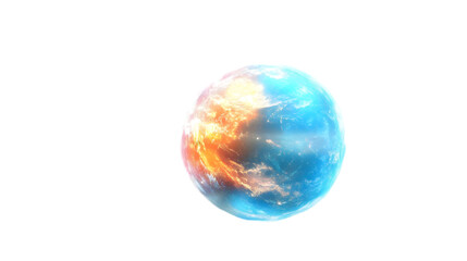 Planet Earth Shows Fire & Ice, Isolated on White Background