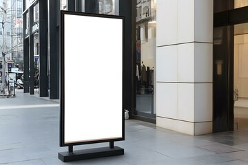 Mock-up Blank Banner Display in Public Building for Advertising