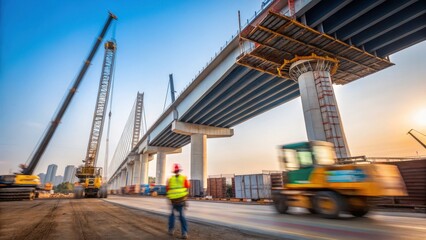 Timelapse of modern bridge construction project urban location video content daylight environment engineer's perspective