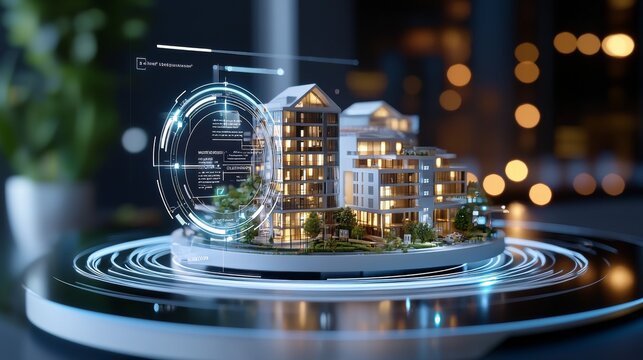 Innovative architectural development showcase urban cityscape 3d model presentation nighttime environment close-up viewpoint modern design concept for seo impact