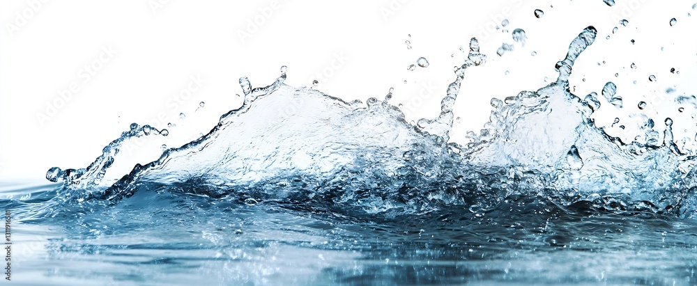 Poster Vibrant Splash of Water Creating Dynamic Waves on White Background : Generative AI